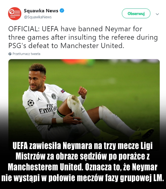 OFICJALNIE: UEFA surowo ukarała Neymara!